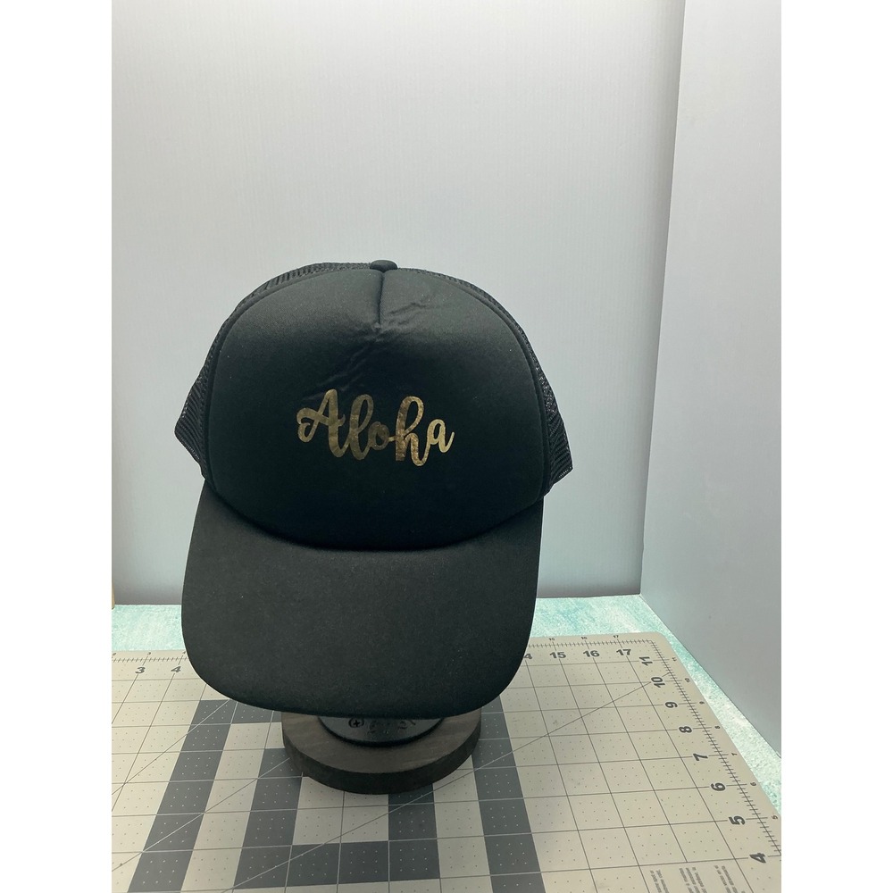 Surfware Hawaiian Classics‎ Black Aloha Gold Script Mesh Snapback Trucker Hat